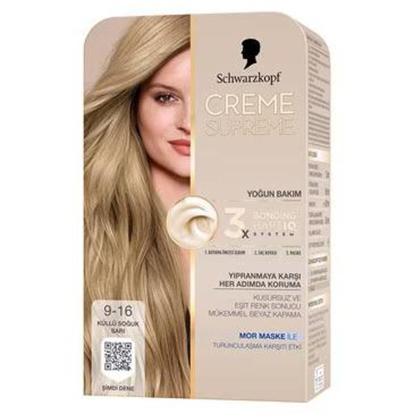 Schwarzkopf Creme Supreme Saç Boyası Küllü Soğuk Sarı 9-16 - Image 1