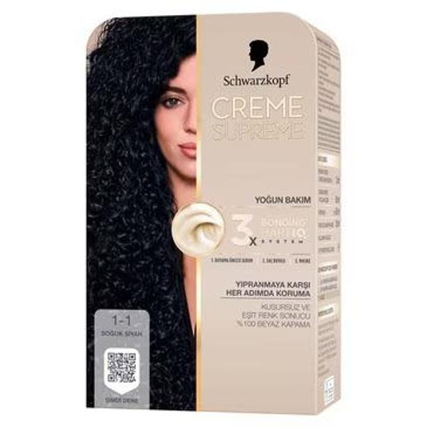 Schwarzkopf Creme Supreme Saç Boyası Soğuk Siyah 1-1 - Image 1