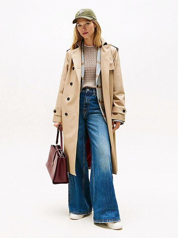 Tommy Hilfiger Pamuklu Normal Kesim Kruvaze Kadın Bej Mont WW0WW46529AEG - Image 1