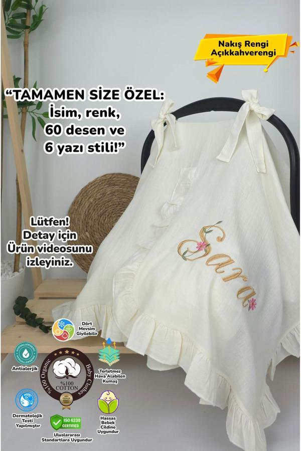 Gros Shop Müslin Yeni Doğan 4Katlı Organik %100Pamuk Kişiye Özgü Nakışlı Hastane Çıkış Seti (Papatya Model-13) - Image 1