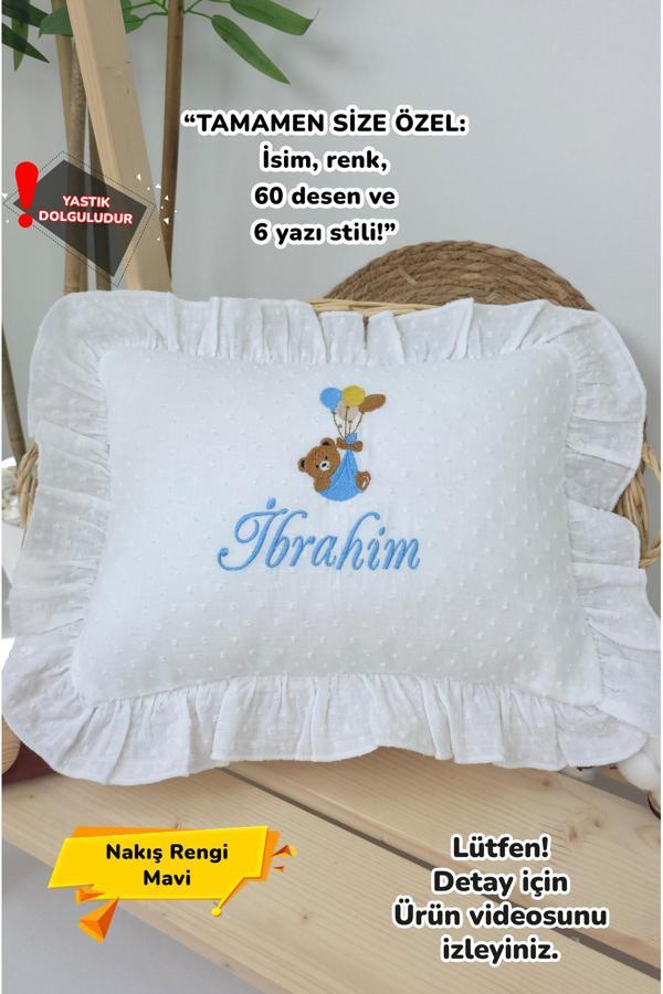 Gros Shop Müslin Yeni Doğan 4Katlı Organik %100Pamuk Kişiye Özgü Nakışlı Hastane Çıkış Seti-Ayıcık Model - Image 1