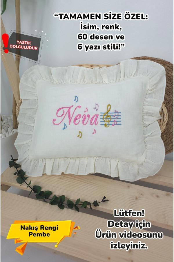 Gros Shop Müslin Yeni Doğan 4Katlı Organik %100Pamuk Kişiye Özgü Nakışlı Hastane Çıkış Seti (Nota Model) - Image 1