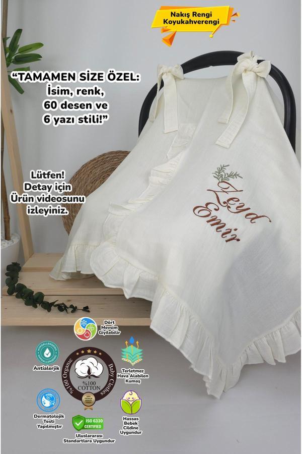 Gros Shop Müslin Yeni Doğan 4Katlı Organik %100Pamuk Kişiye Özgü Nakışlı Hastane Çıkış Seti(İkili Dal Model-5) - Image 1