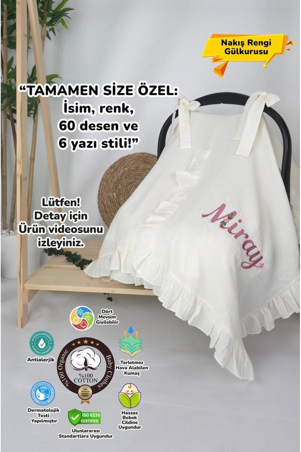 Gros Shop Müslin Yeni Doğan 4Katlı Organik %100Pamuk Kişiye Özgü Nakışlı Hastane Çıkış Seti (Papatya Model-12) - Image 1