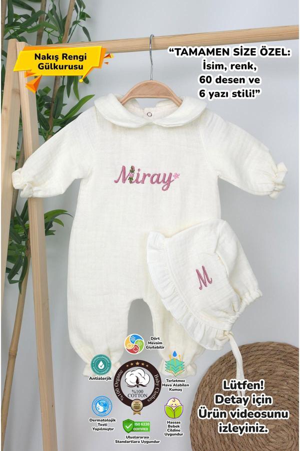 Gros Shop Müslin Yeni Doğan 4Katlı Organik %100Pamuk Kişiye Özgü Nakışlı Hastane Çıkış Seti (Papatya Model-12) - Image 1