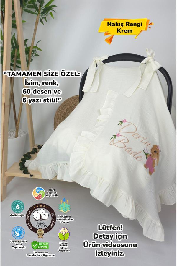 Gros Shop Müslin Yeni Doğan 4Katlı Organik %100Pamuk Kişiye Özgü Nakışlı Hastane Çıkış Seti(Tavşan Model-3) - Image 1