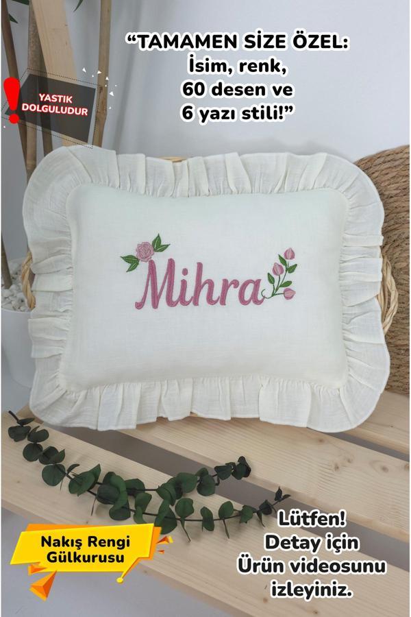 Gros Shop Müslin Yeni Doğan 4Katlı Organik %100Pamuk Kişiye Özgü Nakışlı Hastane Çıkış Seti (Güllü Mode-3) - Image 1