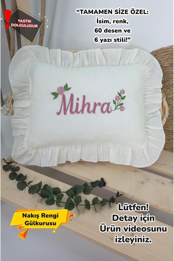 Gros Shop Müslin Yeni Doğan 4Katlı Organik %100Pamuk Kişiye Özgü Nakışlı Hastane Çıkış Seti- Güllü Model-1 - Image 1