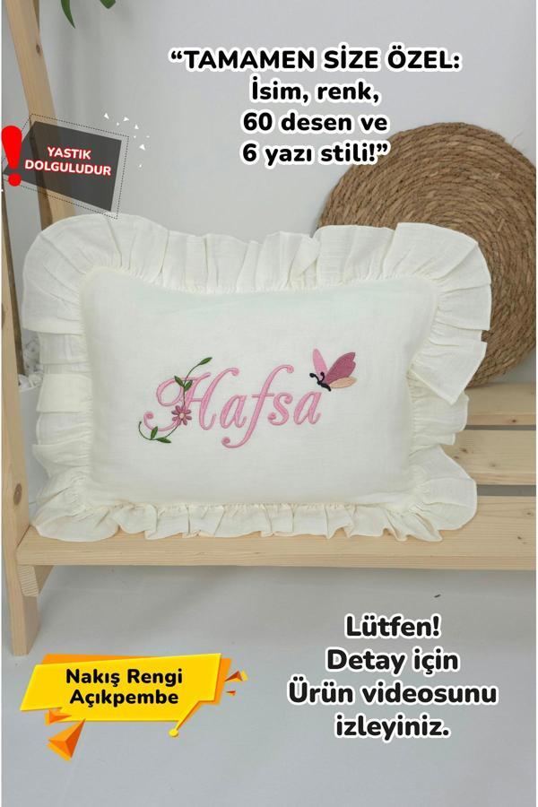 Gros Shop Müslin Yeni Doğan 4Katlı Organik %100Pamuk Kişiye Özgü Nakışlı Hastane Çıkış Seti(Kelebekli Papatya) - Image 1