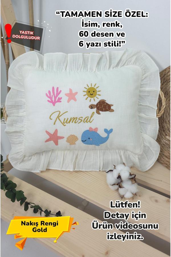 Gros Shop Müslin Yeni Doğan 4Katlı Organik %100Pamuk Kişiye Özgü Nakışlı Hastane Çıkış Seti(Okyanus Model-2) - Image 1