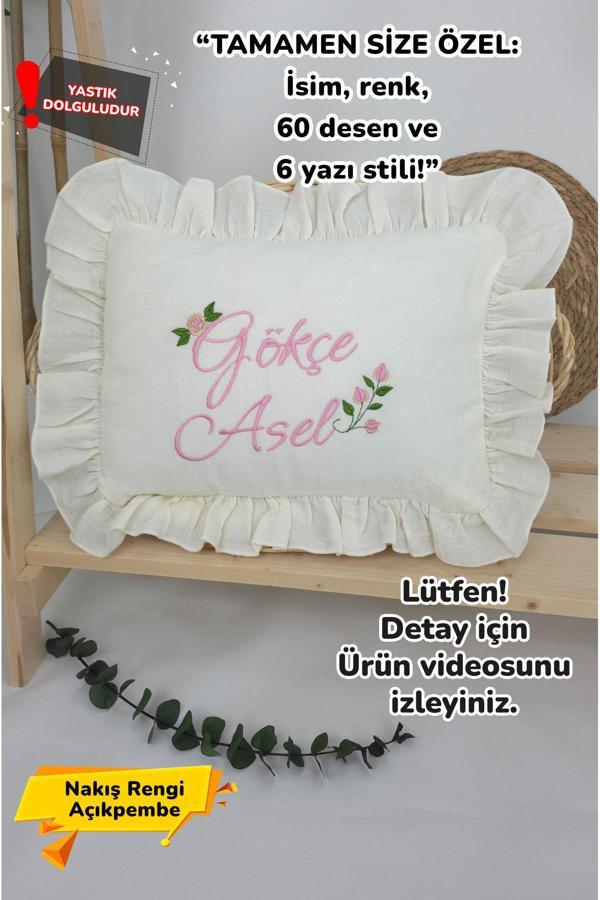 Gros Shop Müslin Yeni Doğan 4Katlı Organik %100Pamuk Kişiye Özgü Nakışlı Hastane Çıkış Seti (Güllü Model-2) - Image 1