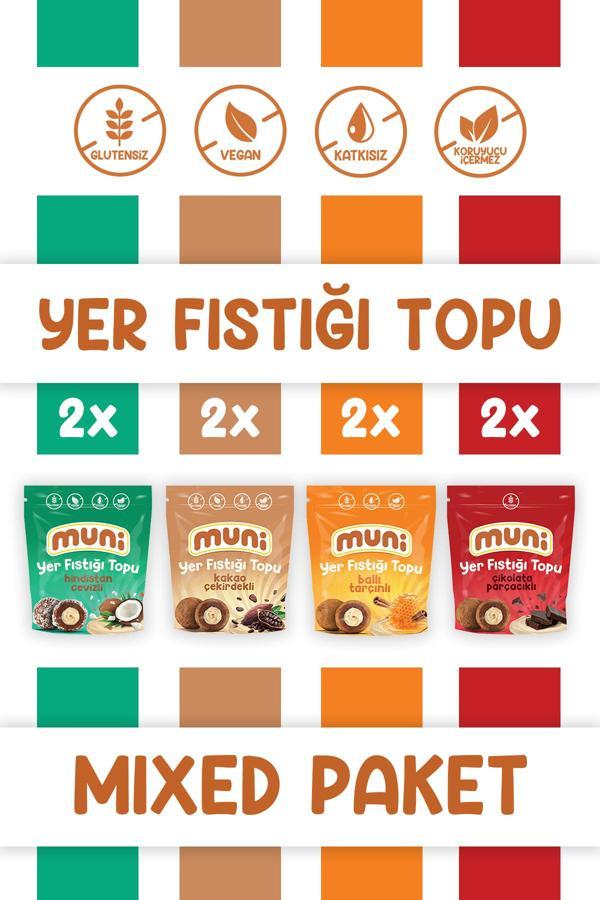Muni Karma Yer Fıstığı Topları Sağlıklı Atıştırmalık Paketi * 8 Adet (Glutensiz/Şeker İlavesiz) - Image 1