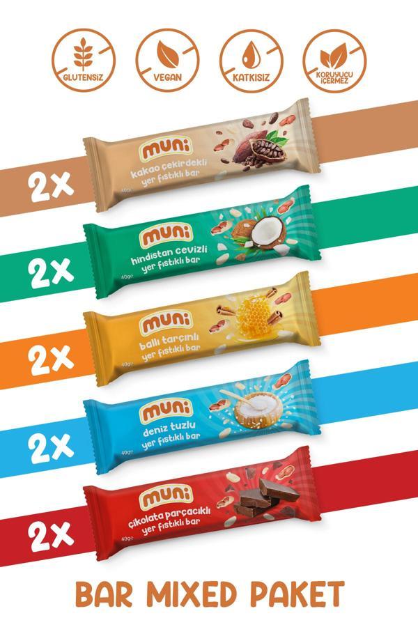 Muni Proteinli Vegan Yer Fıstığı Bar Sağlıklı Atıştırmalık Paketi 40 Gr*10 Adet - Image 1