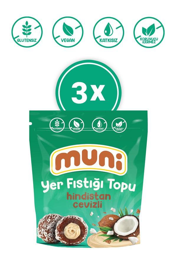 Muni Glutensiz, Katkısız Hindistan Cevizli Yer Fıstığı Topu 3'Lü - Image 1