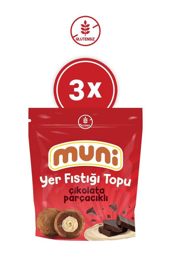 Muni Glutensiz Çikolata Parçacıklı Yer Fıstığı Topu 3'Lü - Image 1