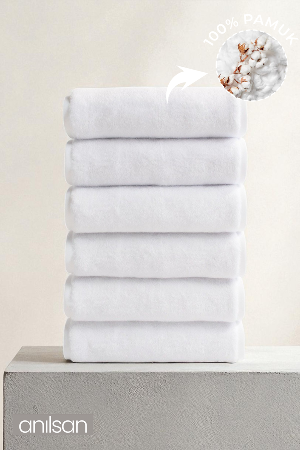 6'lı Beyaz El Havlusu - 50x90 Cm, 225 Gr, %100 Pamuk, Spa Ve Otel Havlusu, Günlük Kullanıma Uygun - Image 1