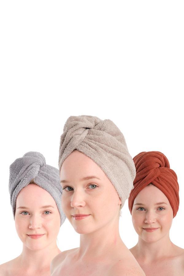  %100 Pamuk Kiremit-Gri-Mavi Havlu Bone Saç Kurutma Bonesi Kafa Havlusu Duş Banyo Bonesi Islak Saç Kur - Image 1