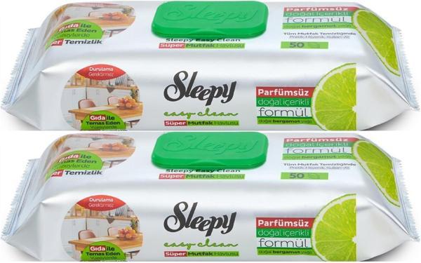Sleepy Easy Clean Yüzey Temizlik Mutfak Havlusu -Mendili  50 Yaprak Bergomot Yağlı (2Li Set) 100Yprk - Image 1