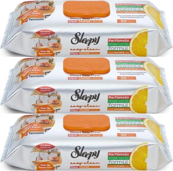 Sleepy Easy Clean Yüzey Temizlik Mutfak Havlusu -Mendili  50 Yaprak Portakal Yağlı (3Lü Set) 150Yprk - Image 1