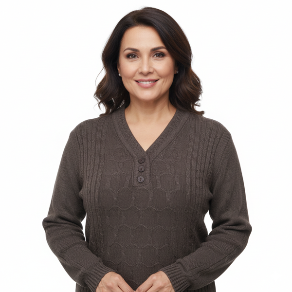 Oppland Kadın Kışlık Triko Kazak Kardelen Örme V Yaka Yumuşacık Rahat Tam Kalıp - Image 1