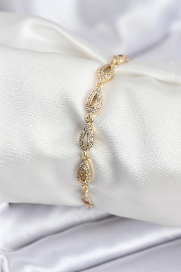 Pirinç VIP Seri Gold Renk Sıralı Damla Model Kadın Bileklik - EBJ250920W37875 - Image 1