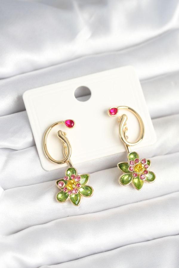 Pirinç Gold Renk Zirkon Taşlı Çiçek Model Kadın Küpe - EBJ250927W37999 - Image 1