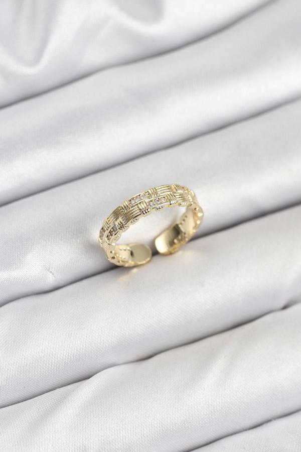 Pirinç Gold Renk Zirkon Taşlı Sırım Kadın Yüzük - EBJ250927W37933 - Image 1
