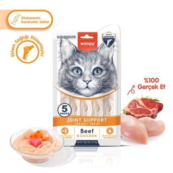 Wanpy Bone Support Sığır Eti&Tavuk F.Krema Kedi Ödül Maması 5x14gr 8 ADET. - Image 1