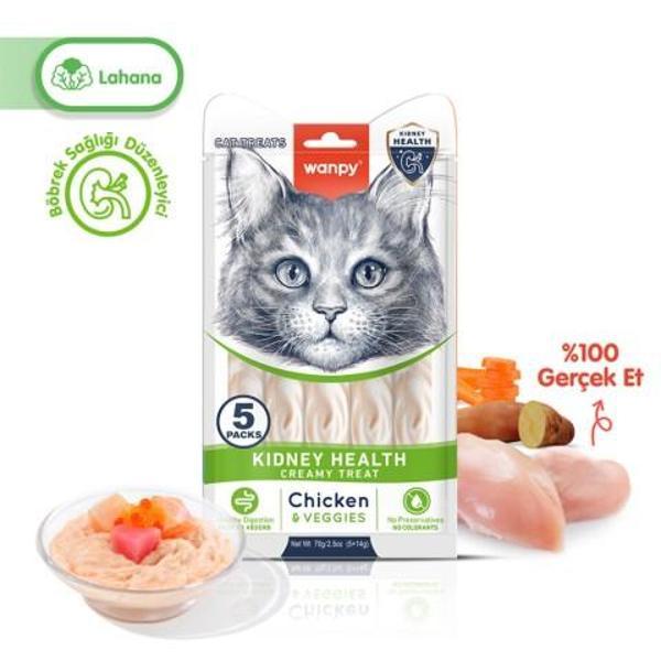 Wanpy Kidney Health Tavuk&Sebze F.Krema Kedi Ödül Maması 5x14gr 6 ADET. - Image 1