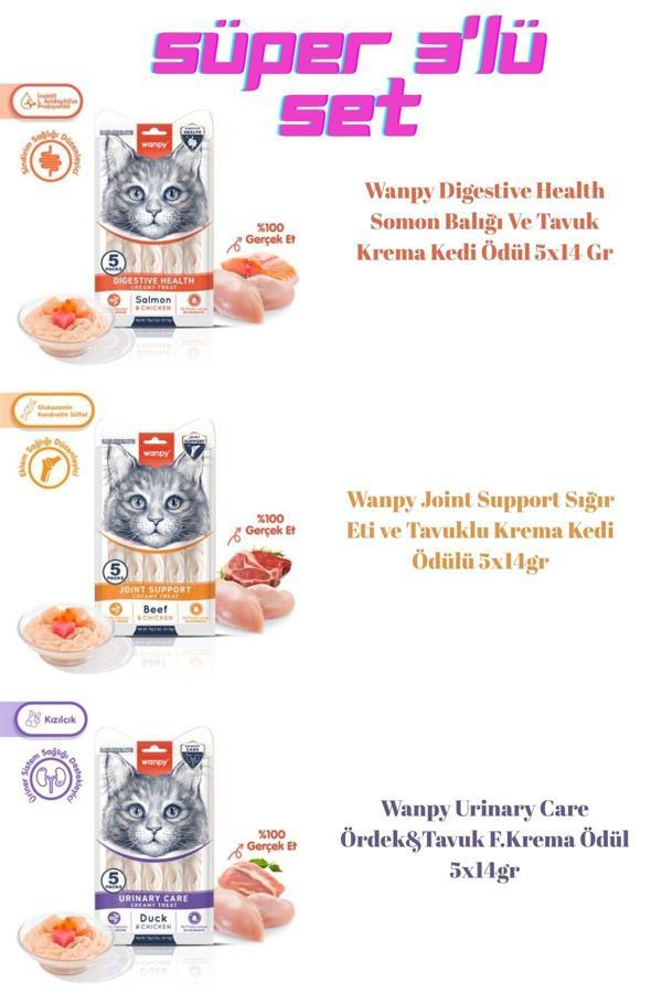 Wanpy Süper Set 3'Lü 15 Tüp Somon-Ördek-Sığır Eti. Kedi Ödül Maması - Image 1