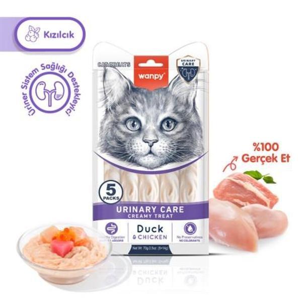 Wanpy Urinary Care Ördek&Tavuk F.Krema Kedi Ödül Maması 5x14gr 4 ADET. - Image 1