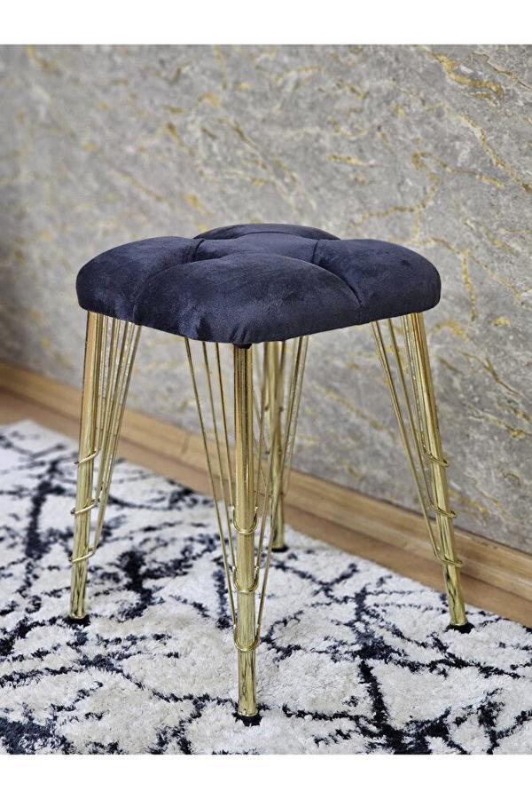 Kare Gold Kaplama Telli Ayaklı Tabure - Oturak - Bar Taburesi - Ayaklı Tabure Füme Renk 48 x 33 Boyut/Ebat - Image 1