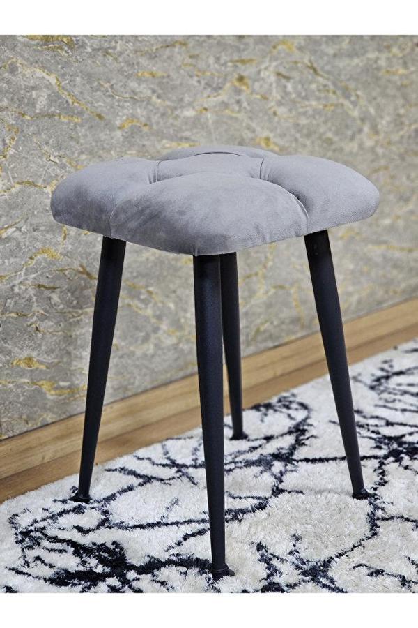 Kare Siyah Boyalı Konik Ayaklı Tabure - Oturak - Bar Taburesi - Ayaklı Tabure Gri Renk 48 x 33 Boyut/Ebat - Image 1