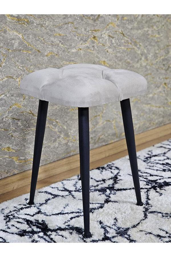Kare Siyah Boyalı Konik Ayaklı Tabure - Oturak - Bar Taburesi - Ayaklı Tabure Krem Renk 48 x 33 Boyut/Ebat - Image 1