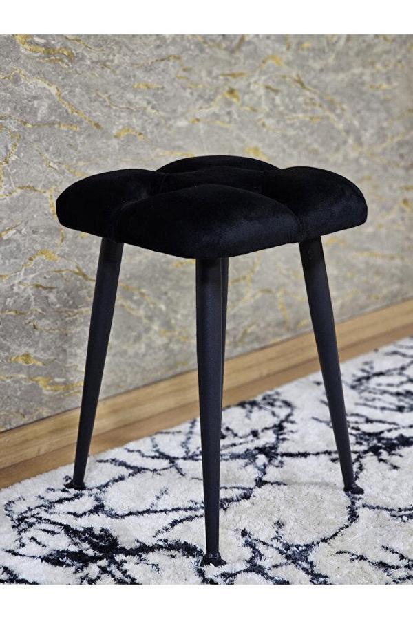 Kare Siyah Boyalı Konik Ayaklı Tabure - Oturak - Bar Taburesi - Ayaklı Tabure Siyah Renk 48 x 33 Boyut/Ebat - Image 1