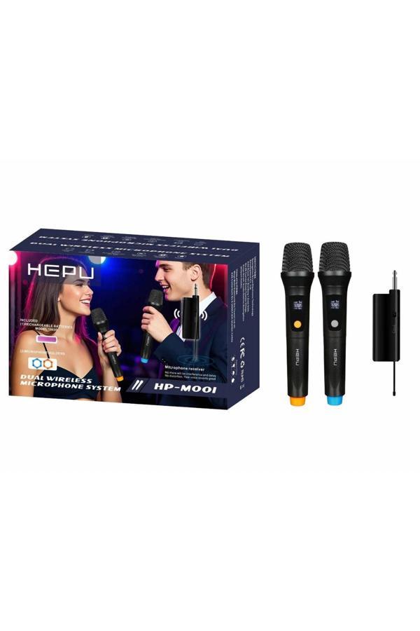 Hepu HP-M001 Çiftli Kablosuz Mikrofon Sistemi Dijital Ekranlı Gecikmesiz Ses Aktarımı Şarjlı Alıcı i - Image 1