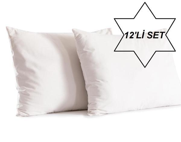 12 Adet Ekru Renk Pamuklu Yastık Kılıfı Kapaklı (50x70) - Image 1
