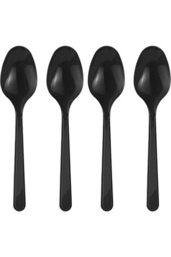 Ambalaj Evi Plastik Kaşık Siyah 25 Kişilik Doğum Günü Parti Kaşık 25 Adet - Image 1
