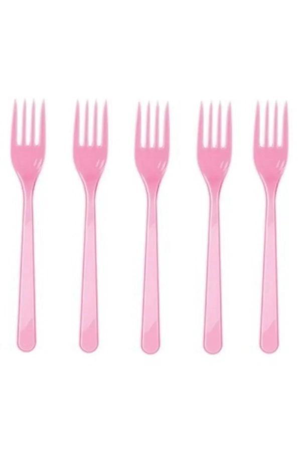 Ambalaj Evi Plastik Çatal Pembe 25 Kişilik Doğum Günü Parti Çatal 25 Adet - Image 1
