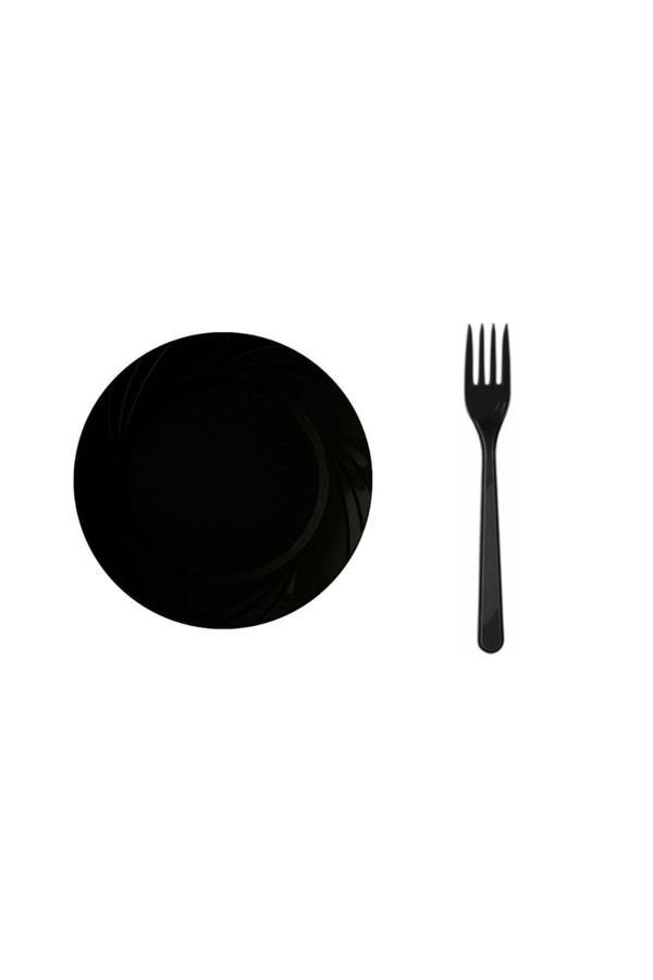 Ambalaj Evi Siyah Plastik Tabak Plastik Çatal Seti Parti Seti 50 Parça Sofra Seti Parti Seti - Image 1