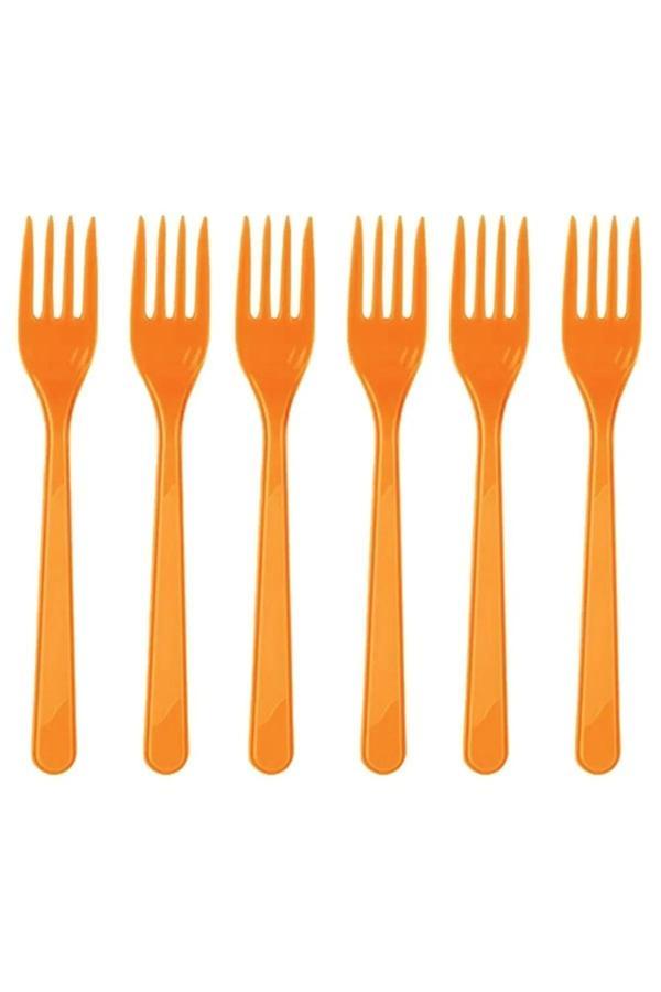 Ambalaj Evi Plastik Çatal Turuncu 25 Kişilik Doğum Günü Parti Çatal 25 Adet - Image 1