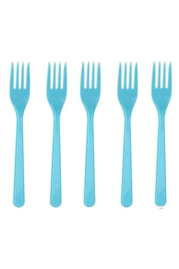 Ambalaj Evi Plastik Çatal Mavi 25 Kişilik Doğum Günü Parti Çatal 25 Adet - Image 1