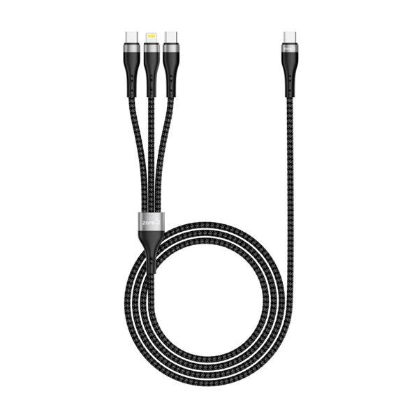 ZR-45 3in1 USB-A to Lightning - Type-C - Type-C Şarj ve Data Kablosu 20W 1.5M - Image 1
