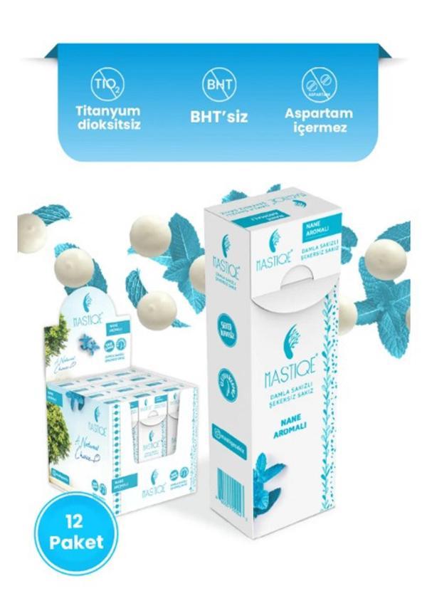 Mastiqe Doğal Nane Aromalı Damla Sakızlı Şekersiz Sakız 20 Grx12 Adet - Image 1