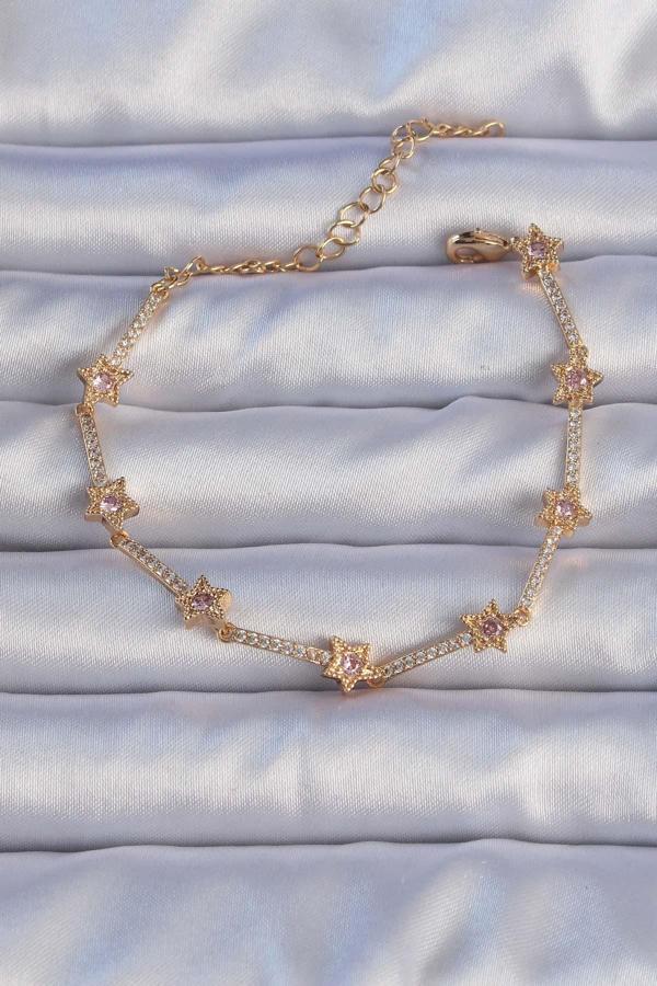 Zarif Kadın için Golden Pirinç Zirkonlu Yıldız Stil Bileklik - Image 1