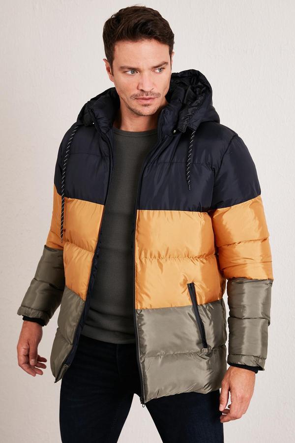 Buratti Slim Fit Çıkarılabilir Kapüşonlu Şişme Erkek Mont 5761090 Lacivert-Taba-Haki - Image 1
