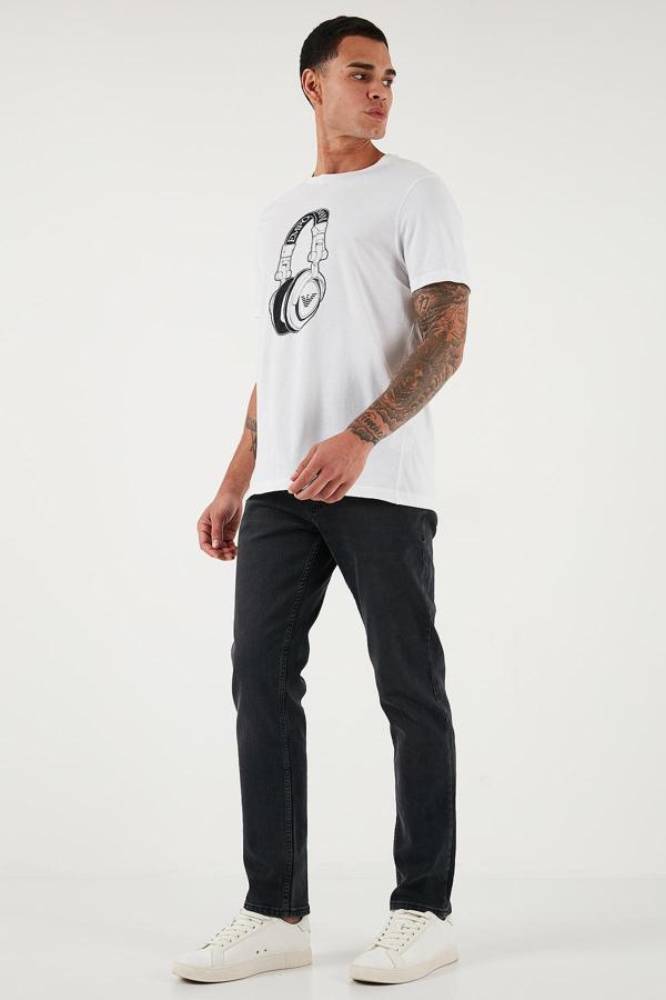 Buratti Streç Pamuklu Comfort Fit Yüksek Bel Boru Paça Jeans Erkek Kot Pantolon 4412C03TEXAS Füme Siyah - Image 1