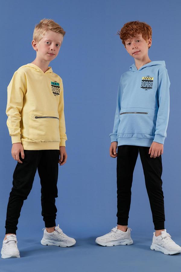 Lela Baskılı Kapüşonlu Cepli % 100 Pamuk Spor Erkek Çocuk Takım 59215404 BEBE MAVİ - Image 1