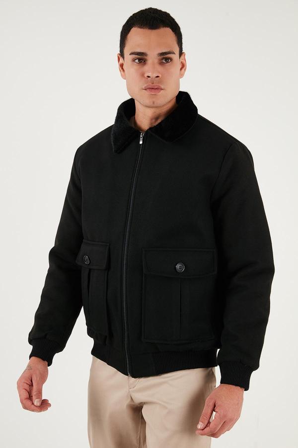 Buratti Slim Fit Tüy Detaylı Yaka Fermuarlı Kaşe Erkek Kaban 5840025 SİYAH - Image 1