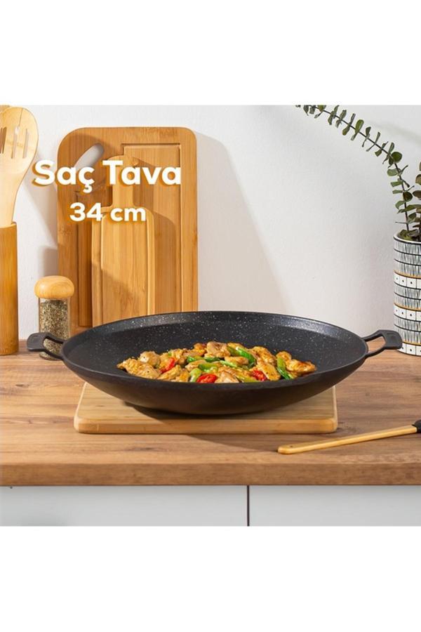 GRANİT DÖKÜM SAÇ KAVURMA TAVASI 34 CM - Image 1